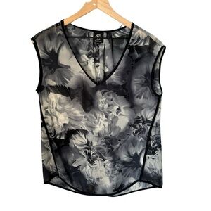 Bobeau Floral Sheer Blouse Size Small Black Sleeveless Elegant Classy Art